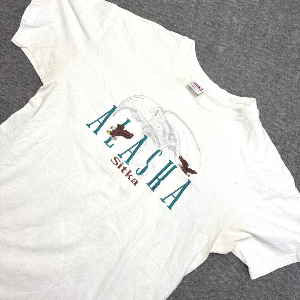 Anvil Alaska Sitka T-Shirt Mens Large‎ White Vintage Eagle Graphic USA Made